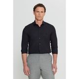 ALTINYILDIZ CLASSICS Erkek Siyah Slim Fit Dar Kesim Küçük İtalyan Yaka Armürlü Gömlek