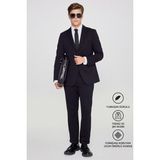 Altınyıldız Classics Erkek Siyah Slim Fit Dar Kesim Mono Yaka Beli Bağlamalı Kapak Cepli Esnek Takım Elbise - 6 Drop - 52