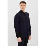Altınyıldız Classics Erkek Siyah Slim Fit Dar Kesim Pamuklu Klasik Yaka Gömlek
