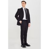 Altınyıldız Classics Erkek Siyah Slim Fit Kırlangıç Yaka Beli Bağlamalı Yan Cepli Takım Elbise - 52