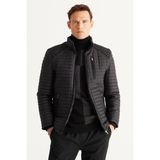 ALTINYILDIZ CLASSICS Erkek Siyah Standart Fit Normal Kesim Dik Yaka Desenli Mont - XL