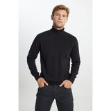 Altınyıldız Classics Erkek Siyah Standart Fit Normal Kesim Tam Balıkçı Yaka Pamuklu Jakarlı Triko Kazak - XL
