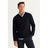 ALTINYILDIZ CLASSICS Erkek Siyah Standart Fit Normal Kesim V Yaka Pamuklu Triko Kazak - 3XL