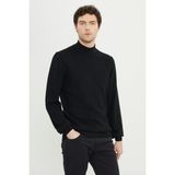Altınyıldız Classics Erkek Siyah Standart Fit Normal Kesim Yarım Balıkçı Yaka Jakarlı Yün Triko Kazak - 2XL