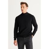 Altınyıldız Classics Erkek Siyah Yarım Balıkçı Yaka Pamuklu Triko Kazak Standart Fit Günlük Stil - 3XL