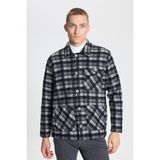 Altınyıldız Classics Erkek Siyah Yünlü Comfort Fit Rahat Kesim Gömlek Yaka Desenli Kışlık Gömlek Ceket - 2XL
