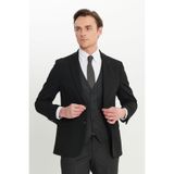 ALTINYILDIZ CLASSICS Erkek Slim Fit Mono Yaka Kapak Cepli Yelekli Takım Elbise Siyah-Antrasit 56-6 Drop