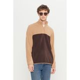 Altınyıldız Classics Erkek Sutlu Kahve-kahve Standart Fit Normal Kesim Günlük Rahat Çift Renkli Polar Spor Sweatshirt - Sütlü Kahverengi