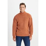 Altınyıldız Classics Erkek Tarçın Oversize Bol Kesim Tam Balıkçı Yaka Desenli Şardonlu Yumuşak Dokulu Triko Kazak