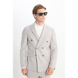 ALTINYILDIZ CLASSICS Erkek Taş Yünlü Slim Fit Dar Kesim Kırlangıç Yaka Kapak Cepli Kruvaze Takım Elbise
