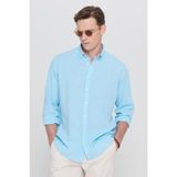 Altınyıldız Classics Erkek Turkuaz Comfort Fit Rahat Kesim Düğmeli Yaka Casual Keten Gömlek