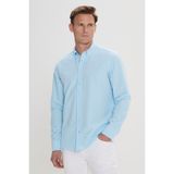 Altınyıldız Classics Erkek Turkuaz Slim Fit Dar Kesim Gofre Desenli Düğmeli Yaka Oxford Gömlek