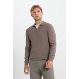 Altınyıldız Classics Erkek Vizon Pamuklu Standart Fit Normal Kesim Polo Yaka Armürlü Triko Kazak - 2XL