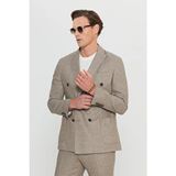 Altınyıldız Classics Erkek Vizon Yünlü Slim Fit Dar Kesim Kırlangıç Yaka Desenli Torba Cepli Kruvaze Takım Elbise - Bej