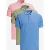 Altınyıldız Classics Erkek Yeşil-açık Pembe-saks 3'lü Çekmeyen Pamuklu Slim Fit Kıvrılmaz Polo Yaka Tişört - Yeşil - Açık Pembe - Saks