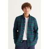 ALTINYILDIZ CLASSICS Erkek Yeşil-Lacivert Slim Fit Dar Kesim Düğmeli Yaka %100 Pamuk Oduncu Gömlek - Yeşil - Lacivert