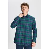 ALTINYILDIZ CLASSICS Erkek Yeşil-Lacivert Slim Fit Dar Kesim Düğmeli Yaka %100 Pamuk Oduncu Gömlek