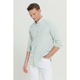 ALTINYILDIZ CLASSICS Erkek Yeşil Slim Fit Dar Kesim Düğmeli Yaka Armürlü Pamuklu Gömlek