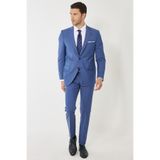 ALTINYILDIZ CLASSICS Erkek Yünlü Slim Fit Dar Kesim Mono Yaka Desenli Klasik Takım Elbise, Mavi, 46-6 Drop