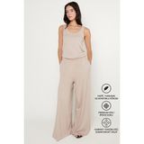 Altınyıldız Classics Kadın Bej Örme Pantolon Premium Viskon Yumuşak Dokulu Standart Fit Cepli Beli Lastikli Rahat
