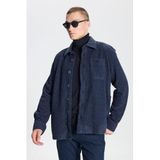ALTINYILDIZ CLASSICS Oversize Geniş Kesim Klasik Yaka Yünlü Kırçıl Desenli Flanel Gömlek Ceket, Renk Lacivert, Beden 2XL