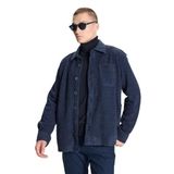 ALTINYILDIZ CLASSICS Oversize Geniş Kesim Klasik Yaka Yünlü Kırçıl Desenli Flanel Gömlek Ceket, Renk Lacivert, Beden M