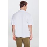 Altınyıldız Classics Pamuklu Comfort Fit Rahat Kesim Hawai Yaka Armürlü Örme Gömlek - Beyaz - 2XL