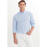 Altınyıldız Classics Pamuklu Slim Fit Dar Kesim Düğmeli Yaka Kareli Gömlek - Beyaz - Mavi