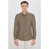 ALTINYILDIZ CLASSICS Pamuklu Slim Fit Dar Kesim Gant Yaka Poplin Gömlek, L, ACE201262053, Haki, Erkek