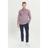 Altınyıldız Classics Pamuklu Slim Fit Dar Kesim Klasik Yaka Baskılı Gömlek - Bordo - Beyaz