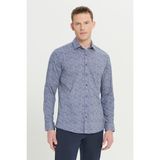 Altınyıldız Classics Pamuklu Slim Fit Dar Kesim Klasik Yaka Baskılı Gömlek - Mavi - Beyaz