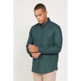 Altınyıldız Classics Recycle Slim Fit Dar Kesim Gizli Düğmeli Yaka Pamuklu Flanel Oduncu Gömlek - Koyu Yeşil