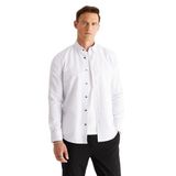 ALTINYILDIZ CLASSICS Slim Fit Dar Kesim Gizli Düğme Yaka Pamuklu Baskılı Gömlek, Renk Beyaz-Siyah, Beden S