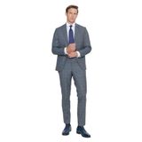 ALTINYILDIZ CLASSICS Slim Fit Dar Kesim Kareli Takım Elbise, Renk Gri-Mavi, Beden 46-6 Drop