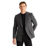 ALTINYILDIZ CLASSICS Slim Fit Dar Kesim Kırlangıç Yaka Yünlü Ceket, Renk Siyah, Beden 48-6 Drop