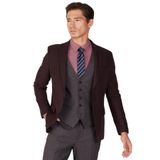 ALTINYILDIZ CLASSICS Slim Fit Dar Kesim Mono Yaka Desenli Yelekli Takım Elbise, Renk Bordo-Gri, Beden 50-6 Drop