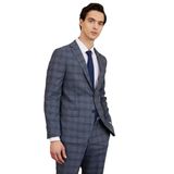ALTINYILDIZ CLASSICS Slim Fit Dar Kesim Mono Yaka Ekose Desenli Çift Pantolonlu Takım Elbise, Renk Mavi, Beden 46-6 Drop