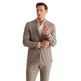 ALTINYILDIZ CLASSICS Slim Fit Dar Kesim Mono Yaka Kareli Yünlü Takım Elbise, KAHVERENGİ, 48-6 Drop