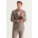 ALTINYILDIZ CLASSICS Slim Fit Dar Kesim Mono Yaka Kareli Yünlü Takım Elbise, KAHVERENGİ, 58-6 Drop