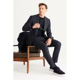 Altınyıldız Classics Slim Fit Dar Kesim Mono Yaka Yünlü Desenli Takım Elbise - Lacivert - 46 / 6