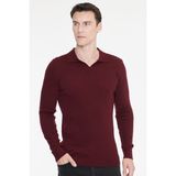 Altınyıldız Classics Standart Fit Normal Kesim Polo Yaka Jakarlı Triko Kazak - Bordo - 3XL