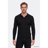 Altınyıldız Classics Standart Fit Normal Kesim Polo Yaka Jakarlı Triko Kazak - Siyah - XL