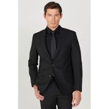 ALTINYILDIZ CLASSICS Su Geçirmez Slim Fit Dar Kesim Mono Yaka Yünlü Nano Takım Elbise, Renk Siyah, Beden 48-6 Drop