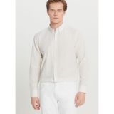 ALTINYILDIZ CLASSICS Tailored Fit Düğmeli Yaka Beyaz-Bej Gömlek, L, 5003307602, Beyaz - Bej, Erkek