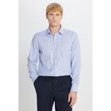 Altınyıldız Classics Ütü Gerektirmeyen %100 Pamuk Slim Fit Klasik Yaka Armürlü Gömlek - Mavi - Haki