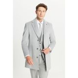 Altınyıldız Classics Yünlü Palto Açık Gri Uzun Kollu Geniş Mono Yaka Erkek Standart Fit - 50