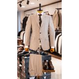ALTINYILDIZ CLASSICS Yünlü Slim Fit Dar Kesim Kırlangıç Yaka Kapak Cepli Düz Bej Takım Elbise