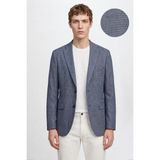Altınyıldız Classics Yünlü Slim Fit Dar Kesim Mono Yaka Kapak Cepli Armürlü Blazer Ceket - 56-6N - Mavi