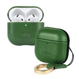 Alto AirPods 4 için Anahtarlıklı Kılıf, İtalyan Deri Kılıf Kapak Uyumlu AirPods 4. Nesil Kadın Erkek Koruyucu Sert Kabuk Kablosuz Şarj Desteği Ön LED Görünür (Orman Yeşili)