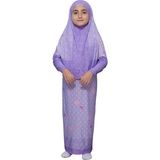 Altobeh Çocuk Namaz Takımı Pratik Iki Parça Desenli Kollu Tak Çıkar Başörtülü Likralı Tesettür Elbise (6-12 Yaş) 901-0102 - Mor - 6 Yaş